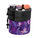 Dark Purple Hawaiian Tropical Print Drawstring Makeup Bag