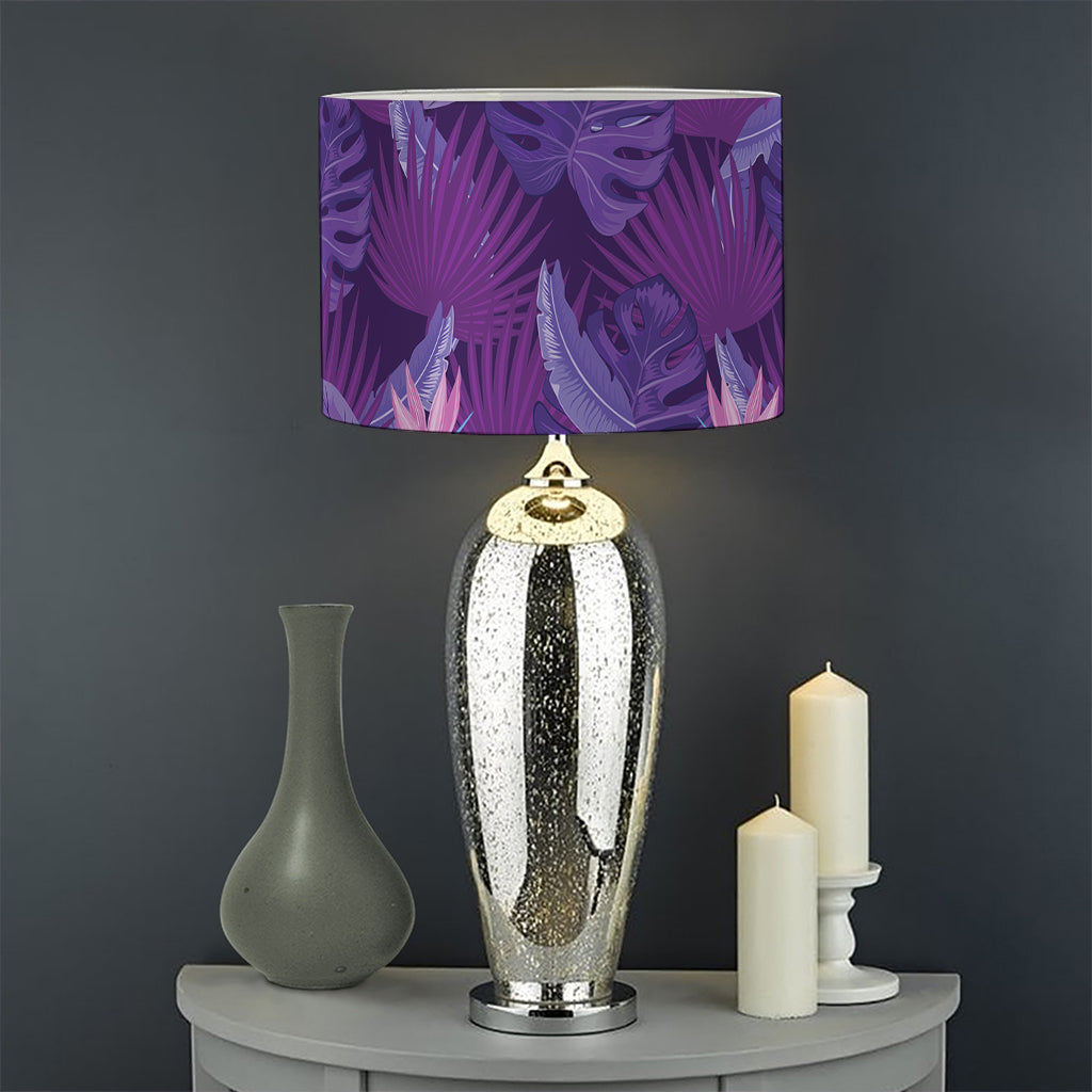 Dark Purple Hawaiian Tropical Print Drum Lamp Shade