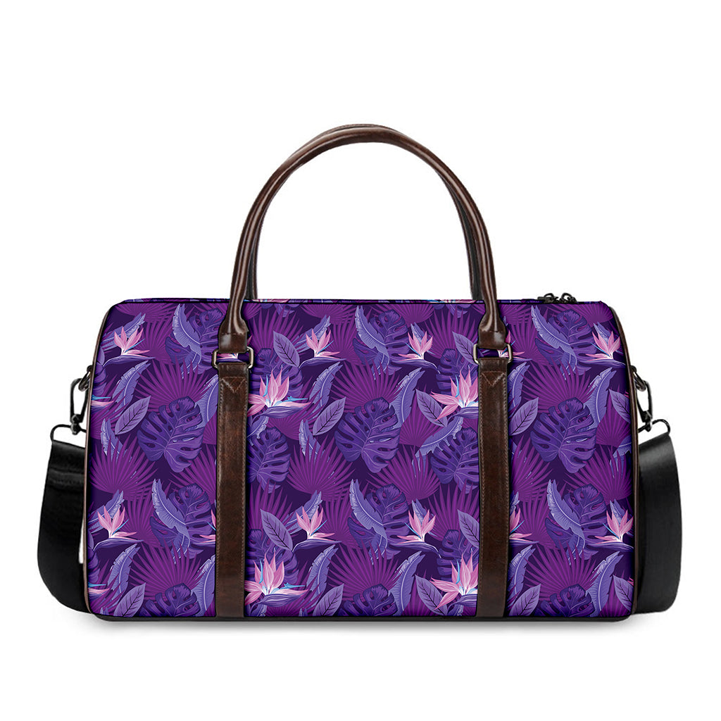 Dark Purple Hawaiian Tropical Print Duffle Bag