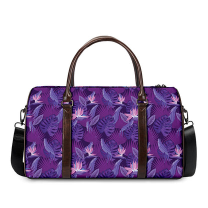 Dark Purple Hawaiian Tropical Print Duffle Bag