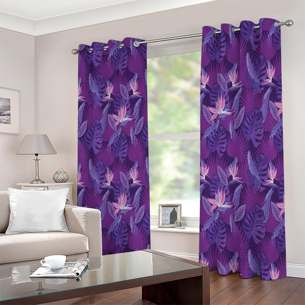 Dark Purple Hawaiian Tropical Print Extra Wide Grommet Curtains