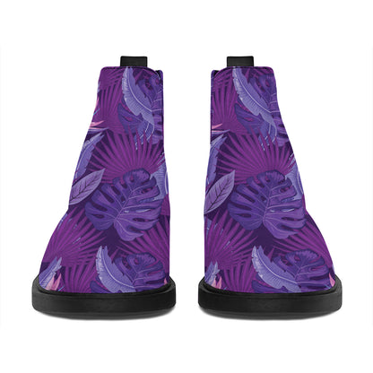 Dark Purple Hawaiian Tropical Print Flat Ankle Boots