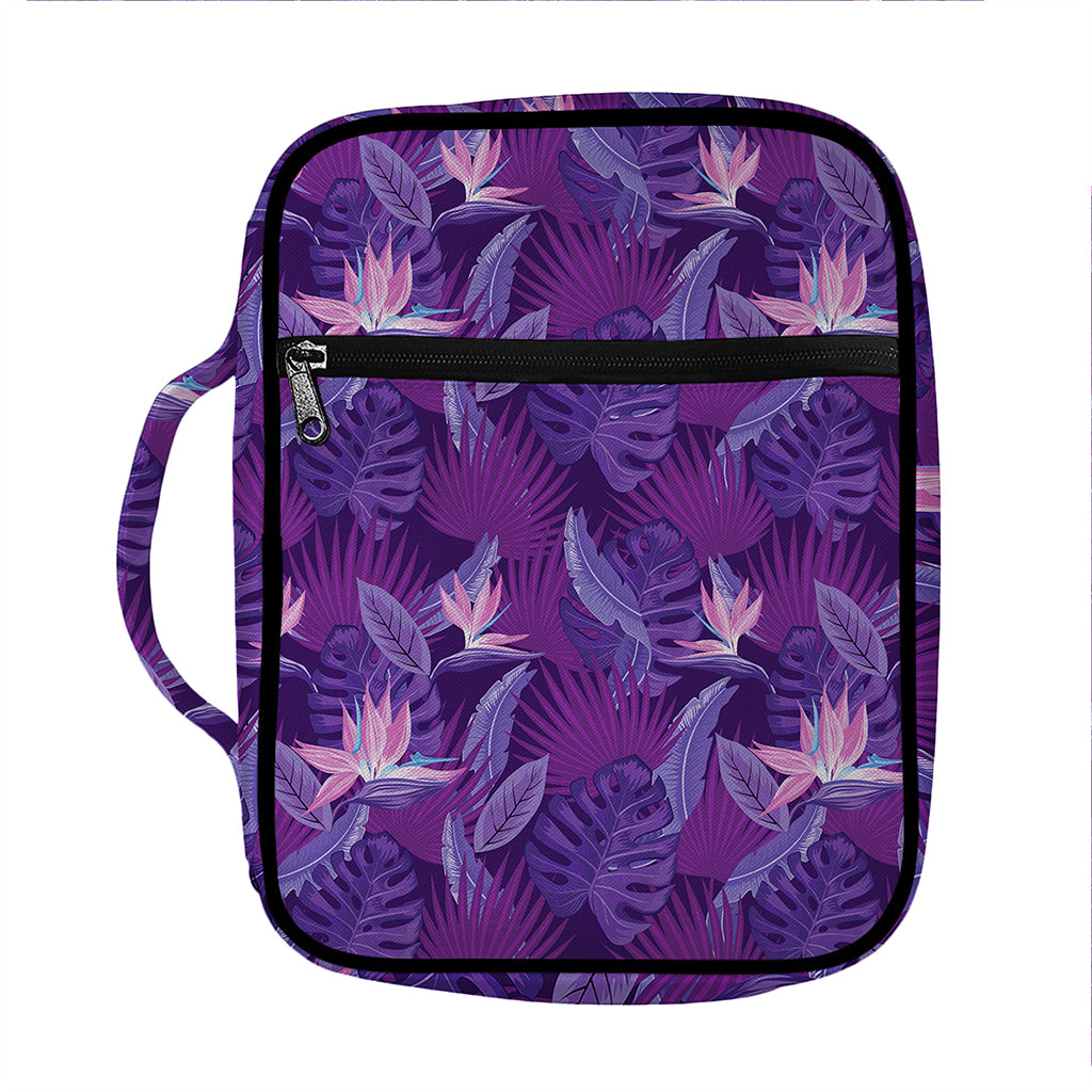 Dark Purple Hawaiian Tropical Print Front Pocket Bible Bag