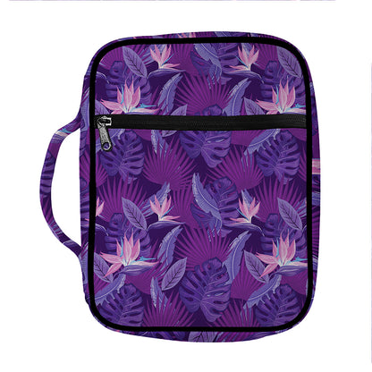 Dark Purple Hawaiian Tropical Print Front Pocket Bible Bag