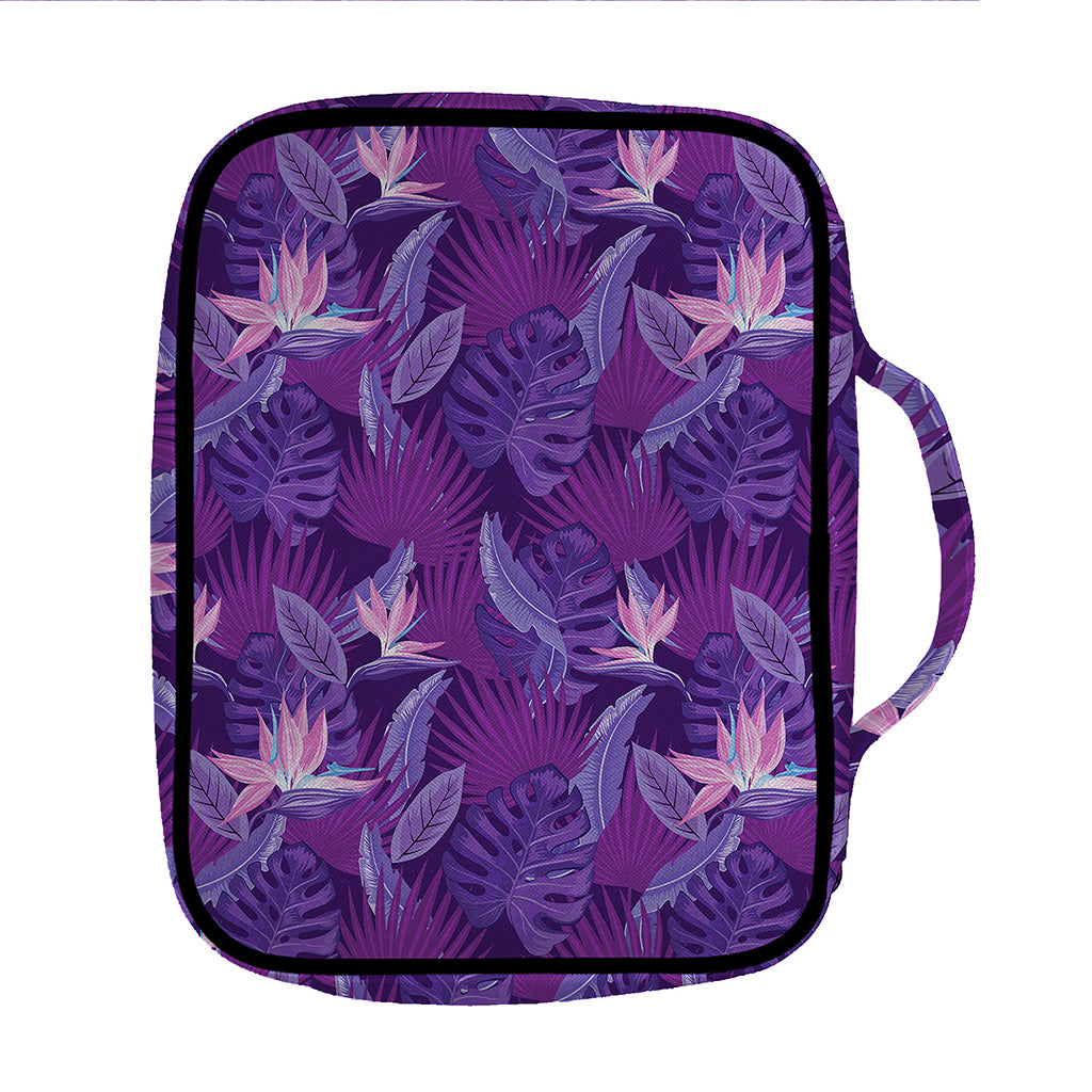 Dark Purple Hawaiian Tropical Print Front Pocket Bible Bag
