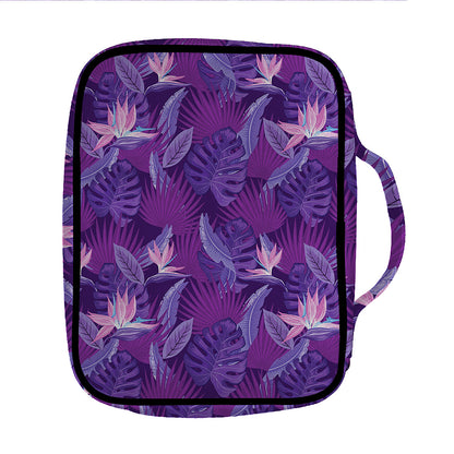 Dark Purple Hawaiian Tropical Print Front Pocket Bible Bag