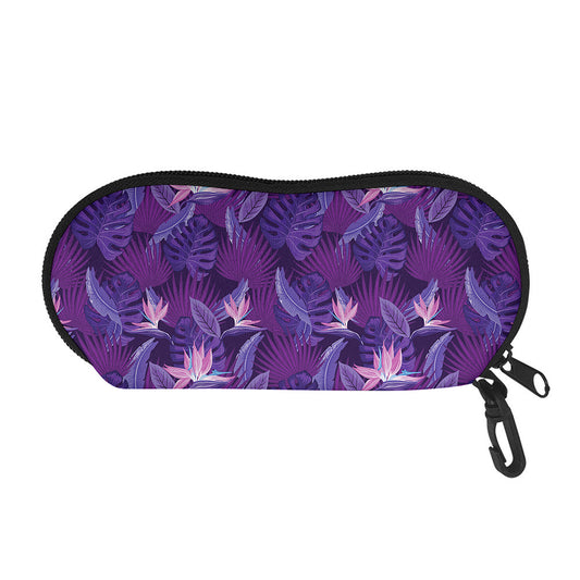Dark Purple Hawaiian Tropical Print Glasses Case