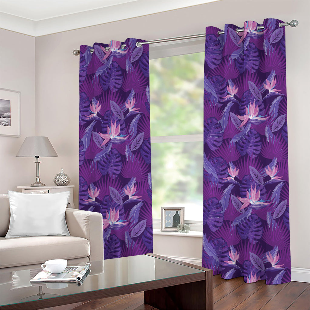 Dark Purple Hawaiian Tropical Print Grommet Curtains