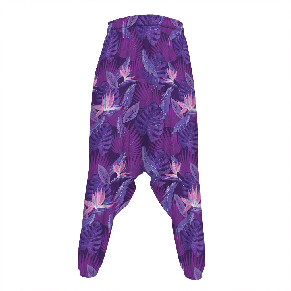 Dark Purple Hawaiian Tropical Print Hammer Pants