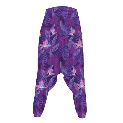 Dark Purple Hawaiian Tropical Print Hammer Pants