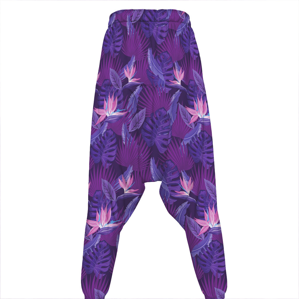 Dark Purple Hawaiian Tropical Print Hammer Pants