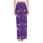 Dark Purple Hawaiian Tropical Print High Slit Maxi Skirt