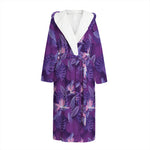 Dark Purple Hawaiian Tropical Print Hooded Bathrobe