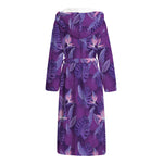 Dark Purple Hawaiian Tropical Print Hooded Bathrobe
