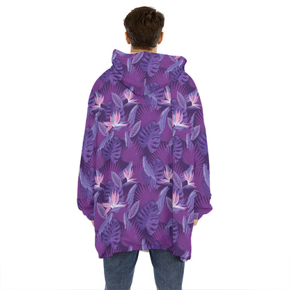 Dark Purple Hawaiian Tropical Print Hoodie Blanket