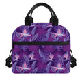 Dark Purple Hawaiian Tropical Print Insulated Lunch Bag