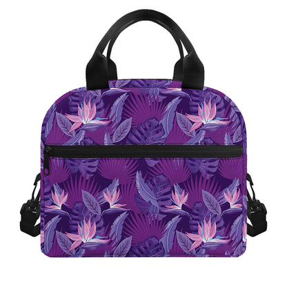 Dark Purple Hawaiian Tropical Print Insulated Lunch Bag