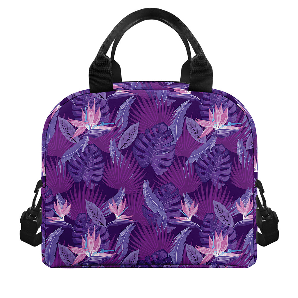 Dark Purple Hawaiian Tropical Print Insulated Lunch Bag