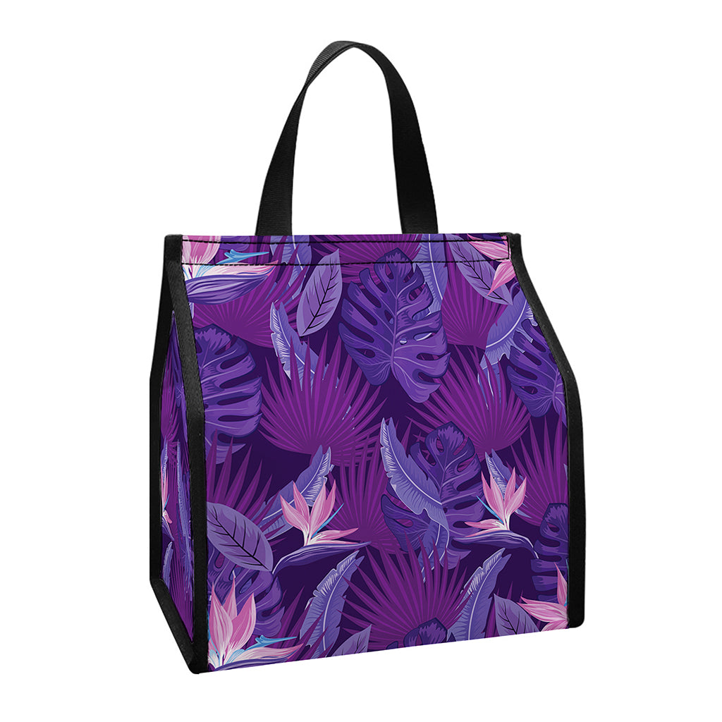 Dark Purple Hawaiian Tropical Print Insulated Lunch Tote