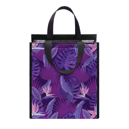 Dark Purple Hawaiian Tropical Print Insulated Lunch Tote