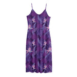 Dark Purple Hawaiian Tropical Print Jersey Midi Cami Dress