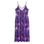 Dark Purple Hawaiian Tropical Print Jersey Midi Cami Dress