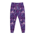 Dark Purple Hawaiian Tropical Print Jogger Pants