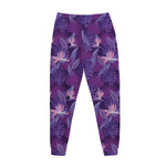Dark Purple Hawaiian Tropical Print Jogger Pants