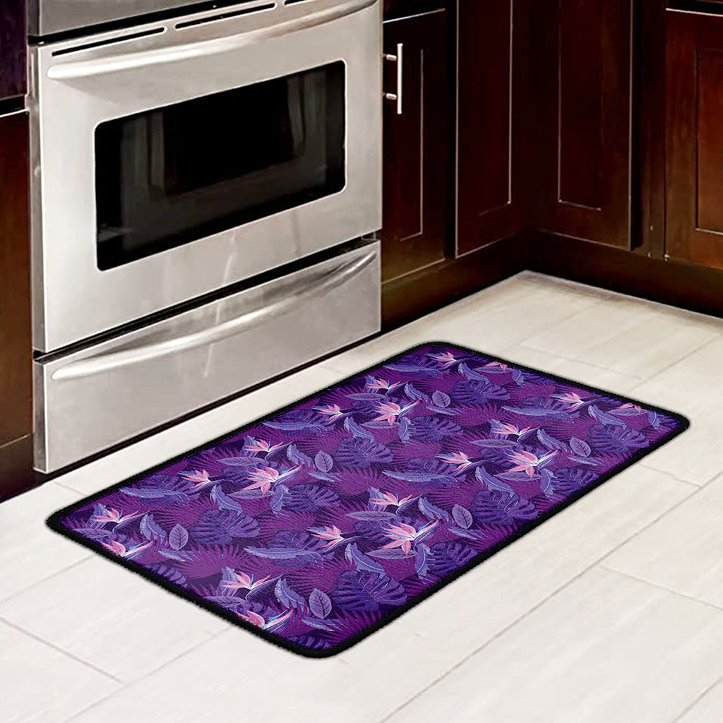 Dark Purple Hawaiian Tropical Print Kitchen Mat