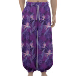 Dark Purple Hawaiian Tropical Print Lantern Pants
