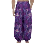 Dark Purple Hawaiian Tropical Print Lantern Pants