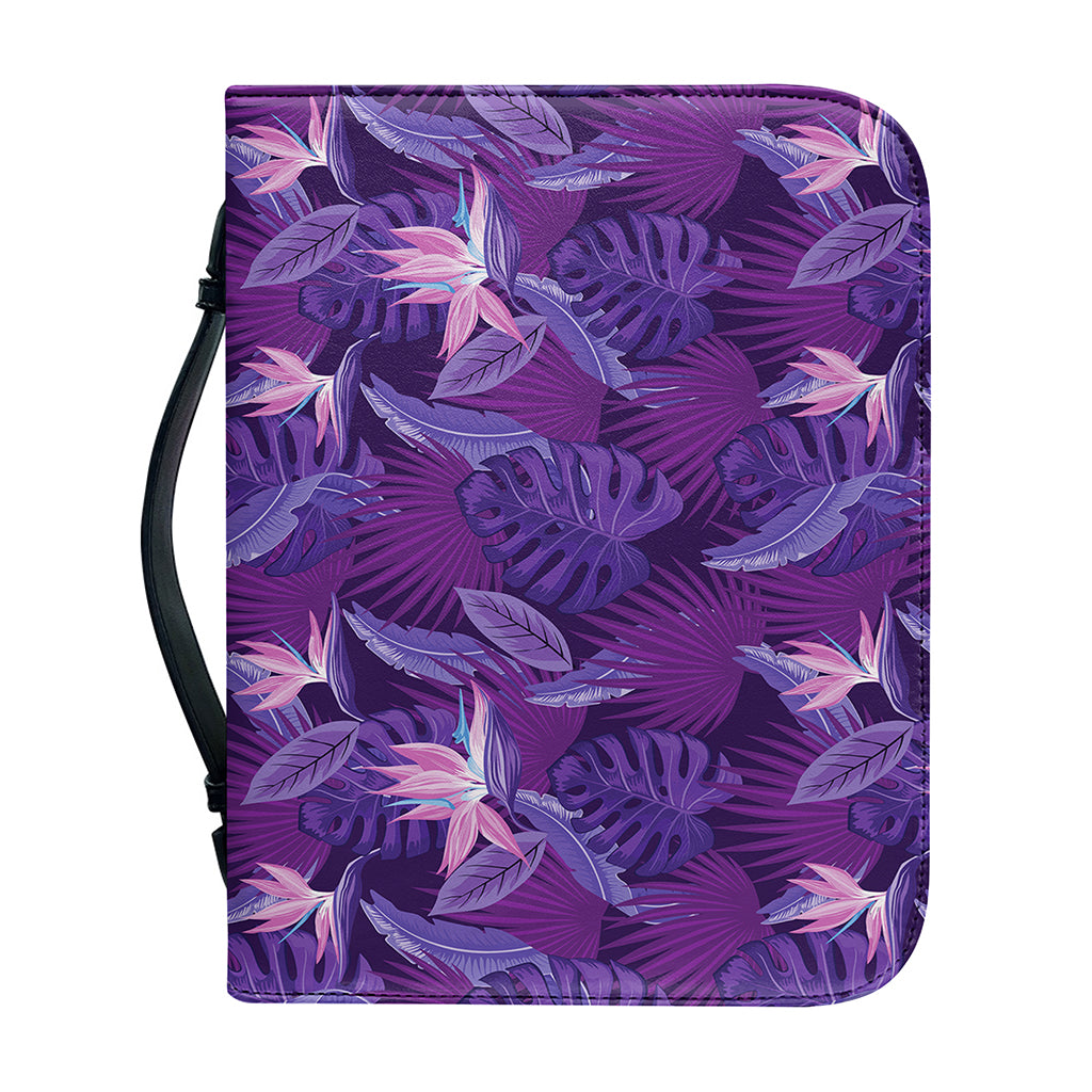 Dark Purple Hawaiian Tropical Print Leather Bible Cover