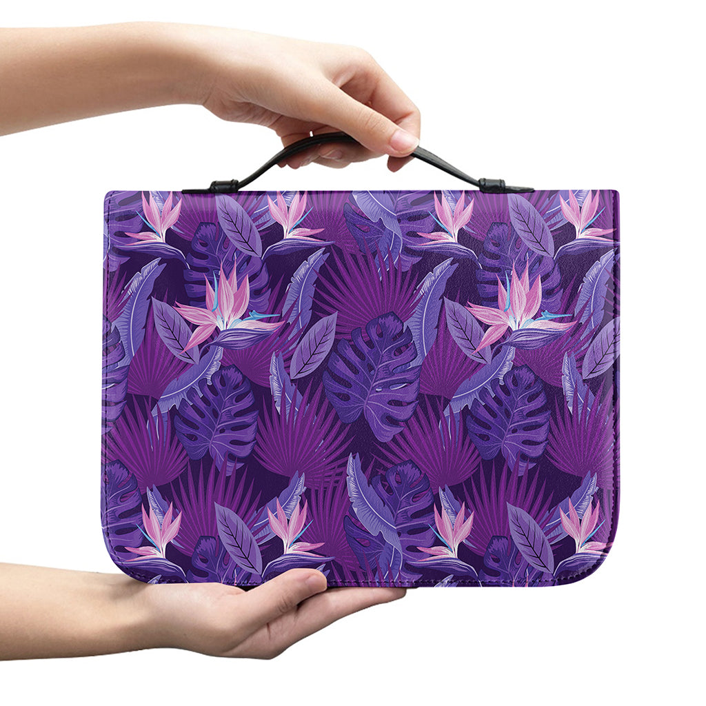 Dark Purple Hawaiian Tropical Print Leather Bible Cover