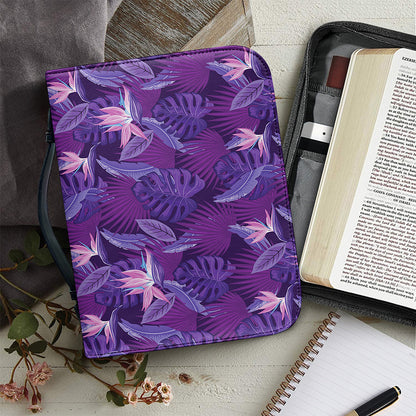 Dark Purple Hawaiian Tropical Print Leather Bible Cover