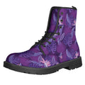 Dark Purple Hawaiian Tropical Print Lace-Up Boots
