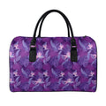 Dark Purple Hawaiian Tropical Print Leather Duffel Bag