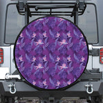 Dark Purple Hawaiian Tropical Print Leather Spare Tire Cover