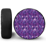 Dark Purple Hawaiian Tropical Print Leather Spare Tire Cover