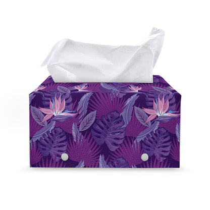 Dark Purple Hawaiian Tropical Print Leather Tissue Box Cover