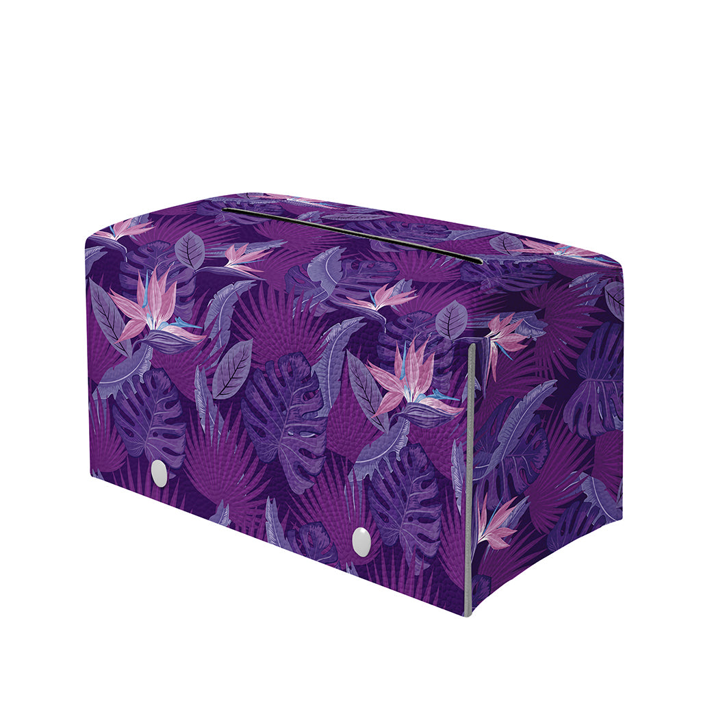 Dark Purple Hawaiian Tropical Print Leather Tissue Box Cover