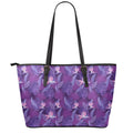 Dark Purple Hawaiian Tropical Print Leather Tote Bag With Zipper