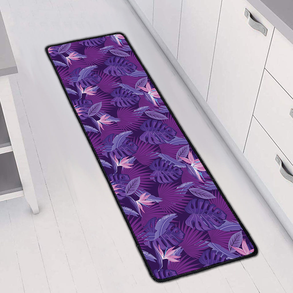 Dark Purple Hawaiian Tropical Print Long Kitchen Mat