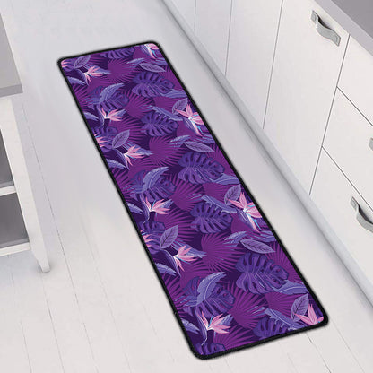Dark Purple Hawaiian Tropical Print Long Kitchen Mat