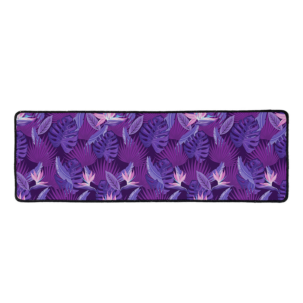 Dark Purple Hawaiian Tropical Print Long Kitchen Mat