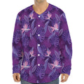 Dark Purple Hawaiian Tropical Print Long Sleeve Baseball Jersey