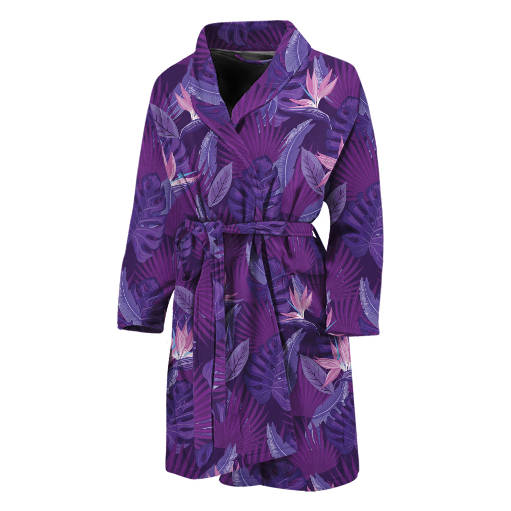 Dark Purple Hawaiian Tropical Print Men's Bathrobe