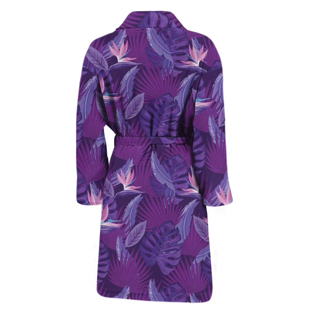 Dark Purple Hawaiian Tropical Print Men's Bathrobe
