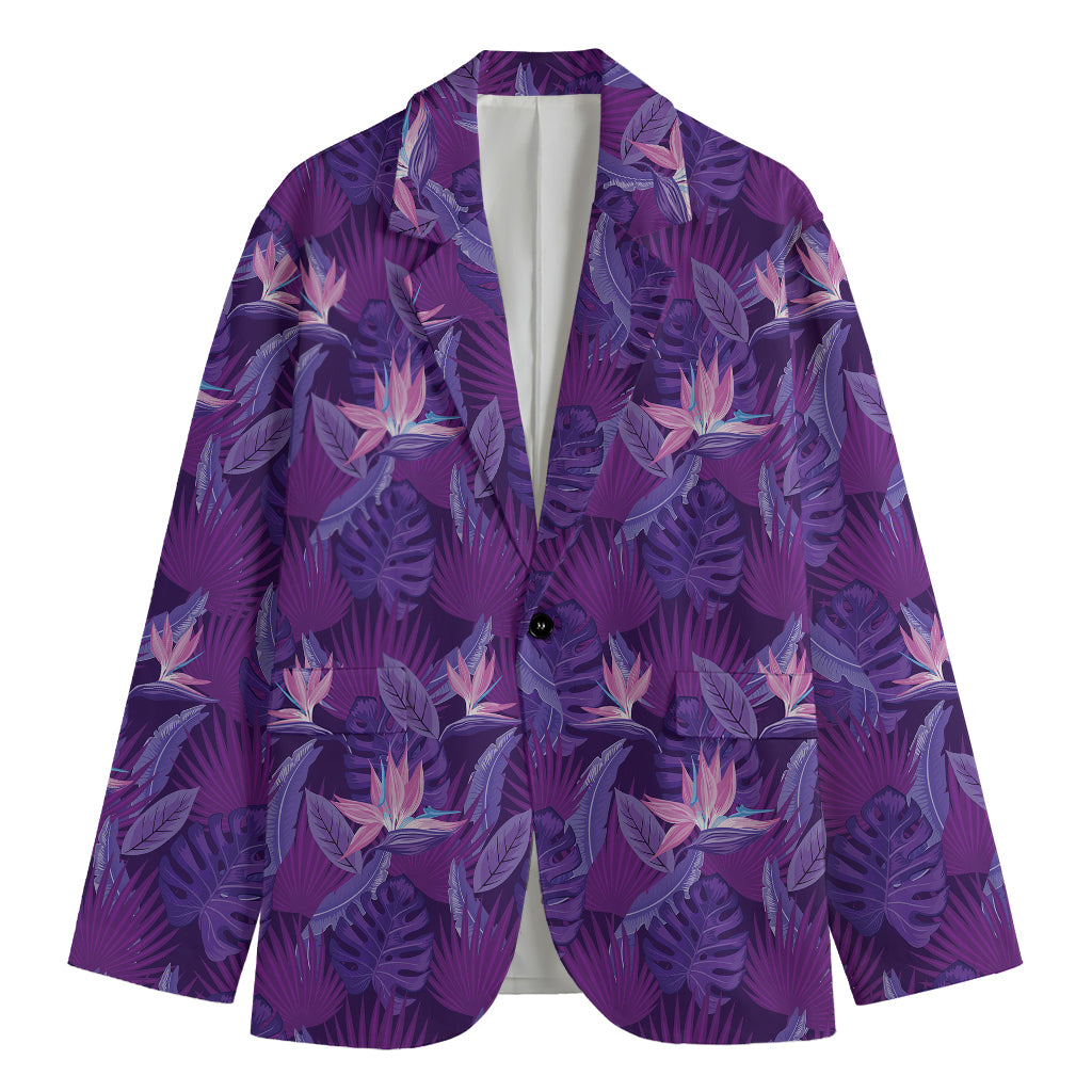 Dark Purple Hawaiian Tropical Print Men's Blazer