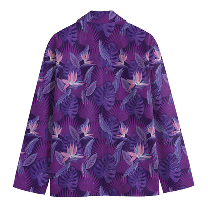 Dark Purple Hawaiian Tropical Print Men's Blazer