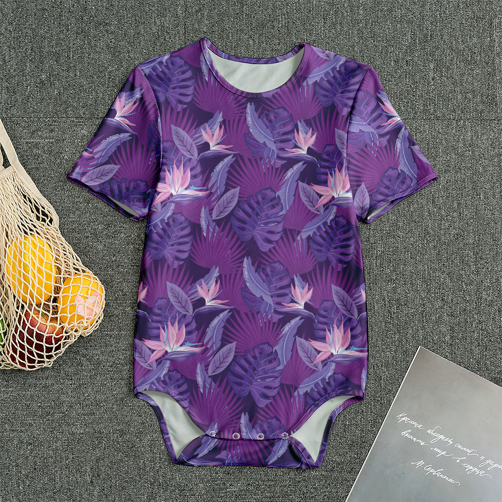Dark Purple Hawaiian Tropical Print Men's Bodysuit